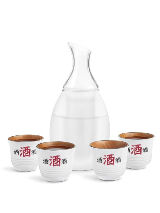 Ensemble de 4 Verres et Carafe à Saké blanc givrée - Final Touch