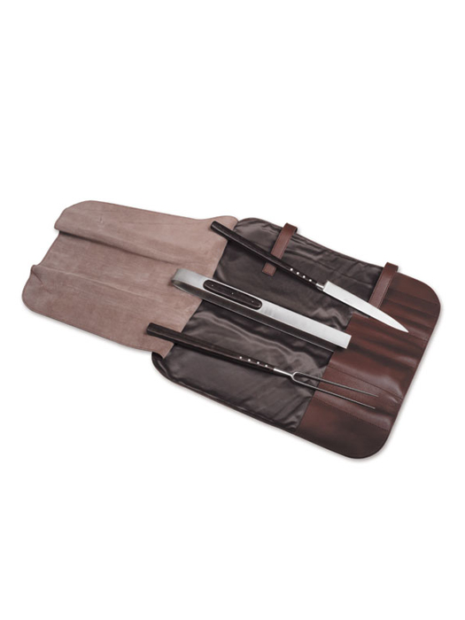 Set Barbecue  (4 pièces avec étui cuir) - Laguiole en Aubrac